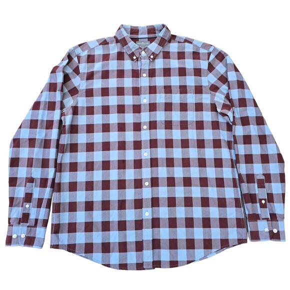 Buffalo Check Shirt LL Bean Signature Size L Slim Fit Blue Brown LS Button Front - Picture 8 of 8